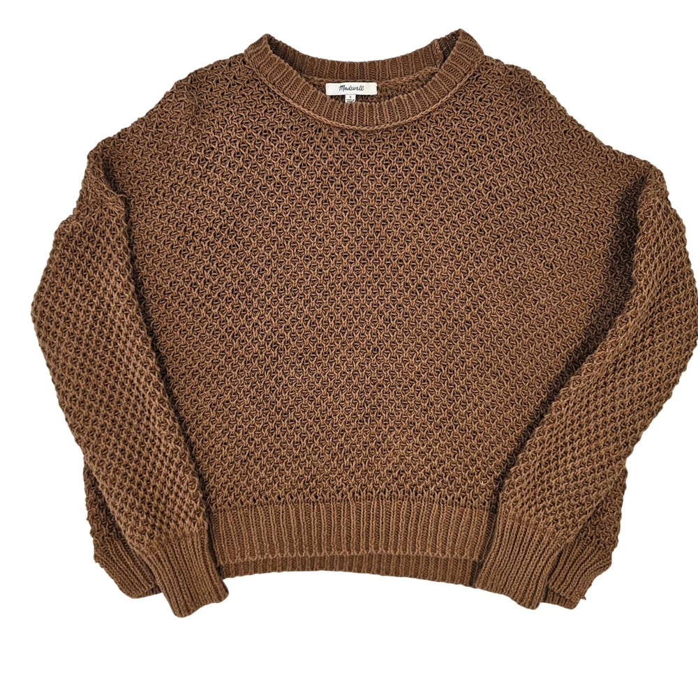 Madewell Womens Brown Textured Open Knit Crewneck Sweater Size Small Chunky Knit